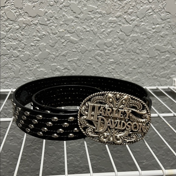 Harley-Davidson Black Belt with Ornate Silver Buckle - Picture 1 of 1